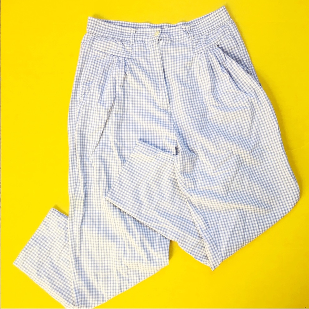 [VTG] Blue Gingham High Waisted Trouser Pants